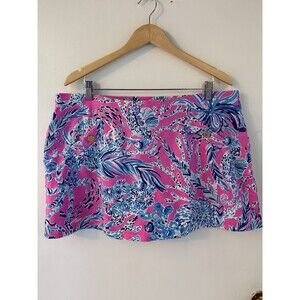 Lilly Pulitzer Women’s XL Skort Skirt Sea Horse Print Pink / Blue Gold Buttons